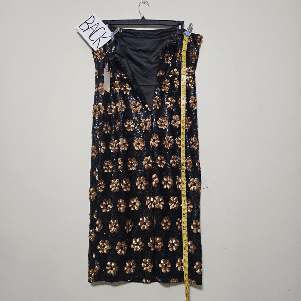 Alex Marie Dress 18 Black Gold Strapless Midi Sleeveless Sequin Embroidery 1061 - Picture 8 of 12